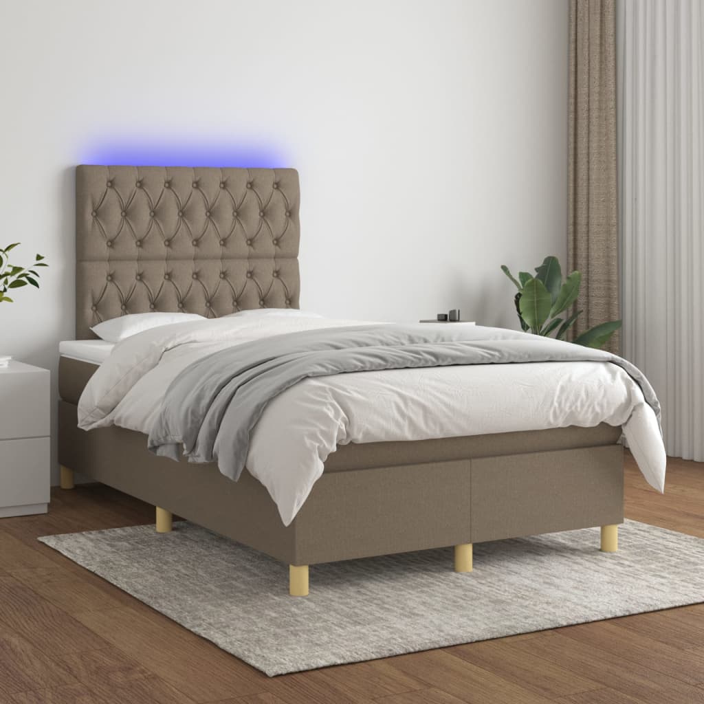 vidaXL Boxspring met matras en LED stof crèmekleurig 140x200 cm