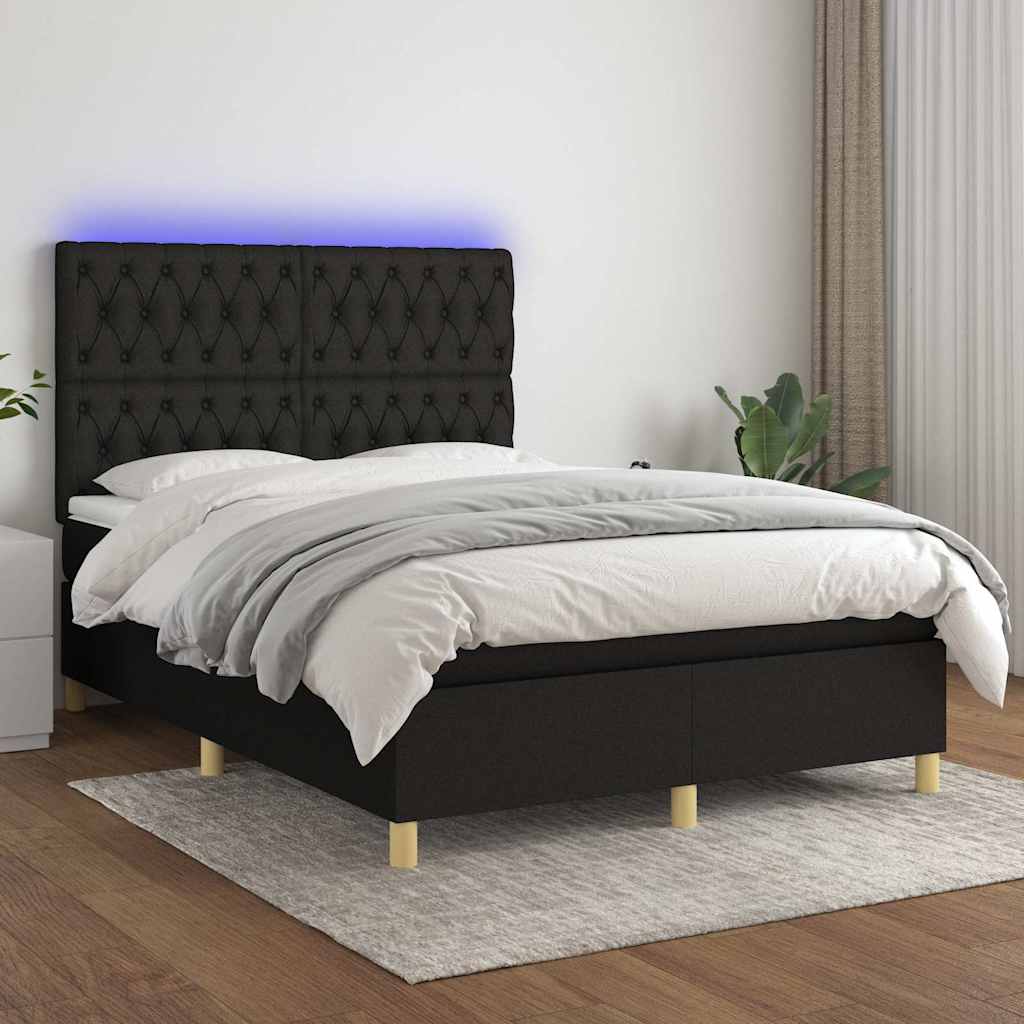 vidaXL Boxspring met matras en LED stof crèmekleurig 140x200 cm