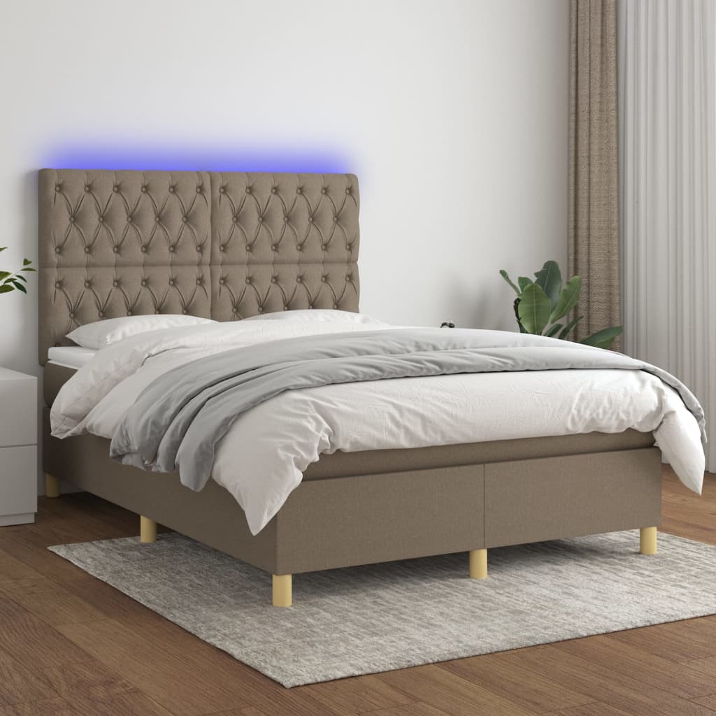 vidaXL Boxspring met matras en LED stof crèmekleurig 140x200 cm