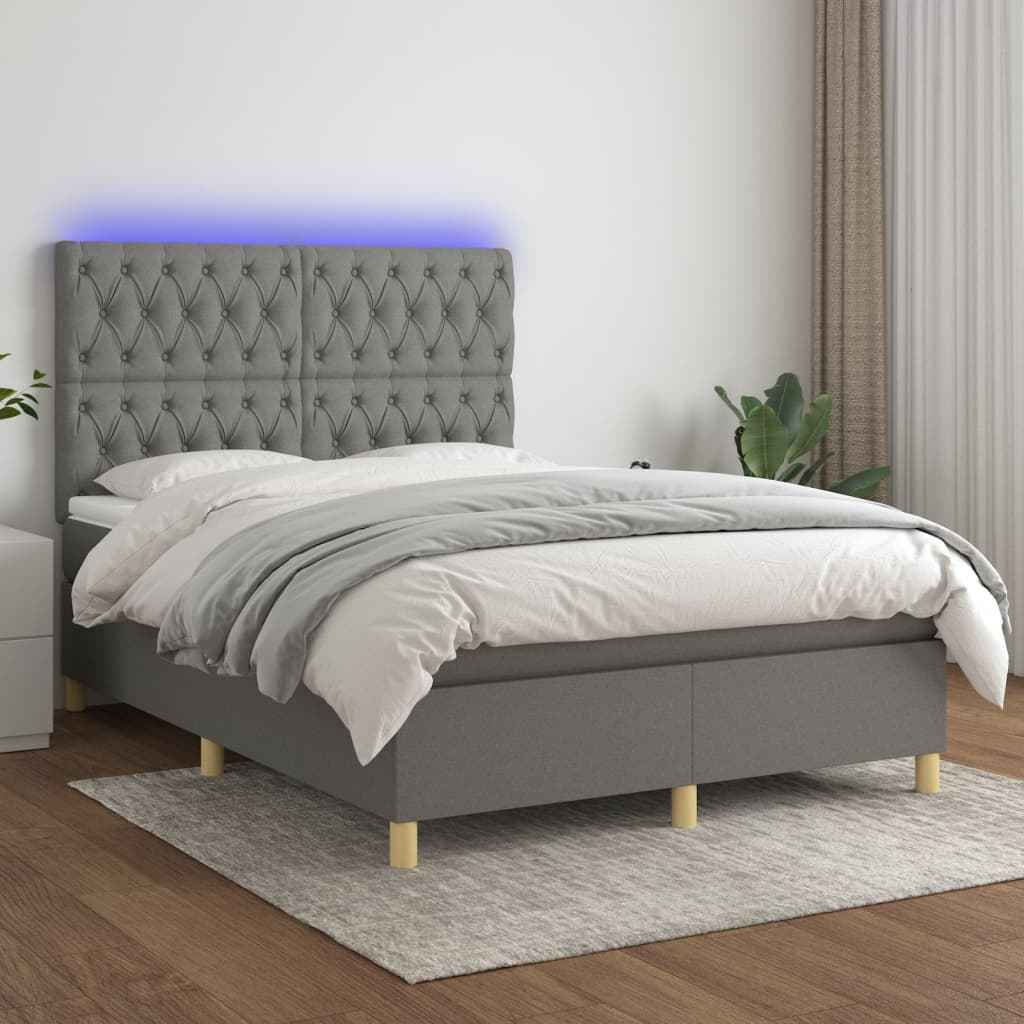 vidaXL Boxspring met matras en LED stof crèmekleurig 140x200 cm