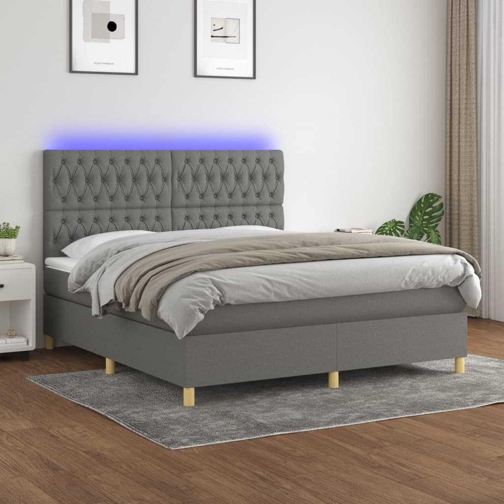 vidaXL Boxspring met matras en LED stof crèmekleurig 140x200 cm
