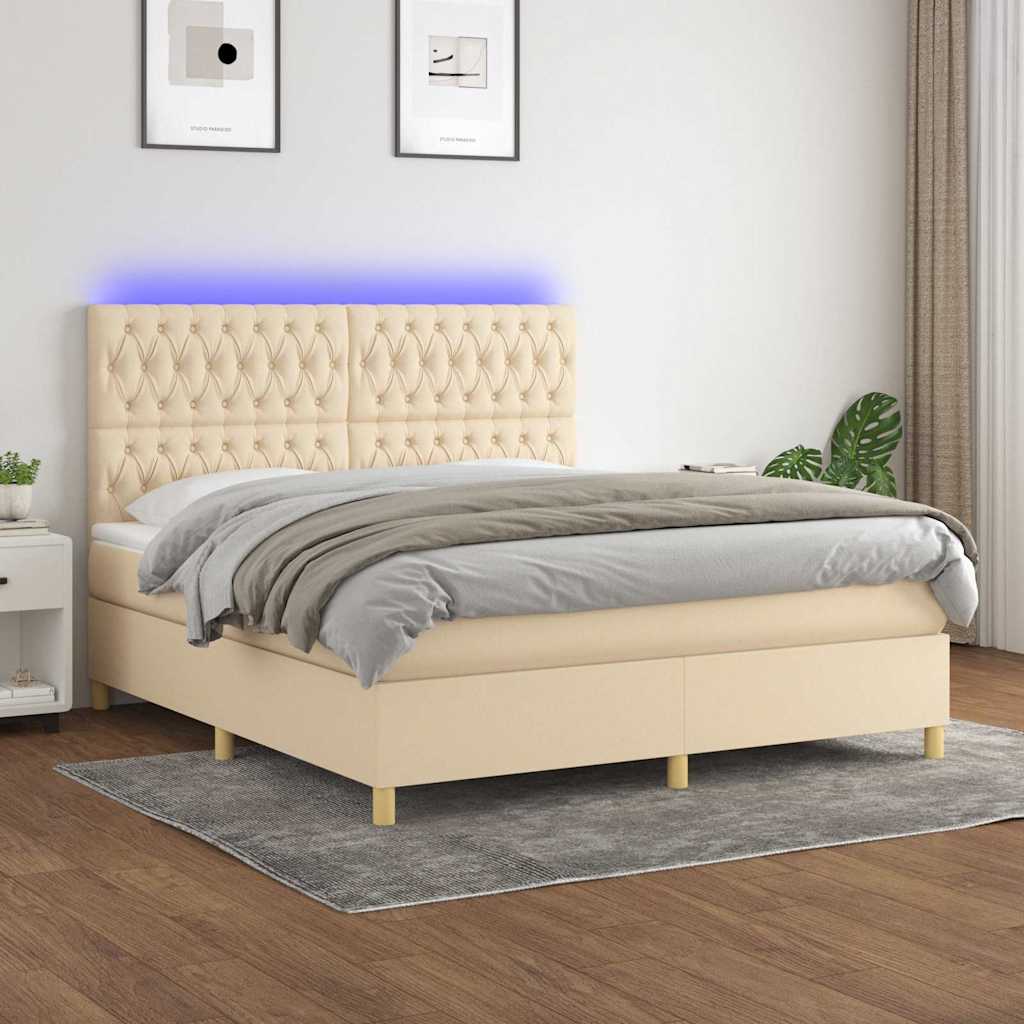 vidaXL Boxspring met matras en LED stof crèmekleurig 140x200 cm