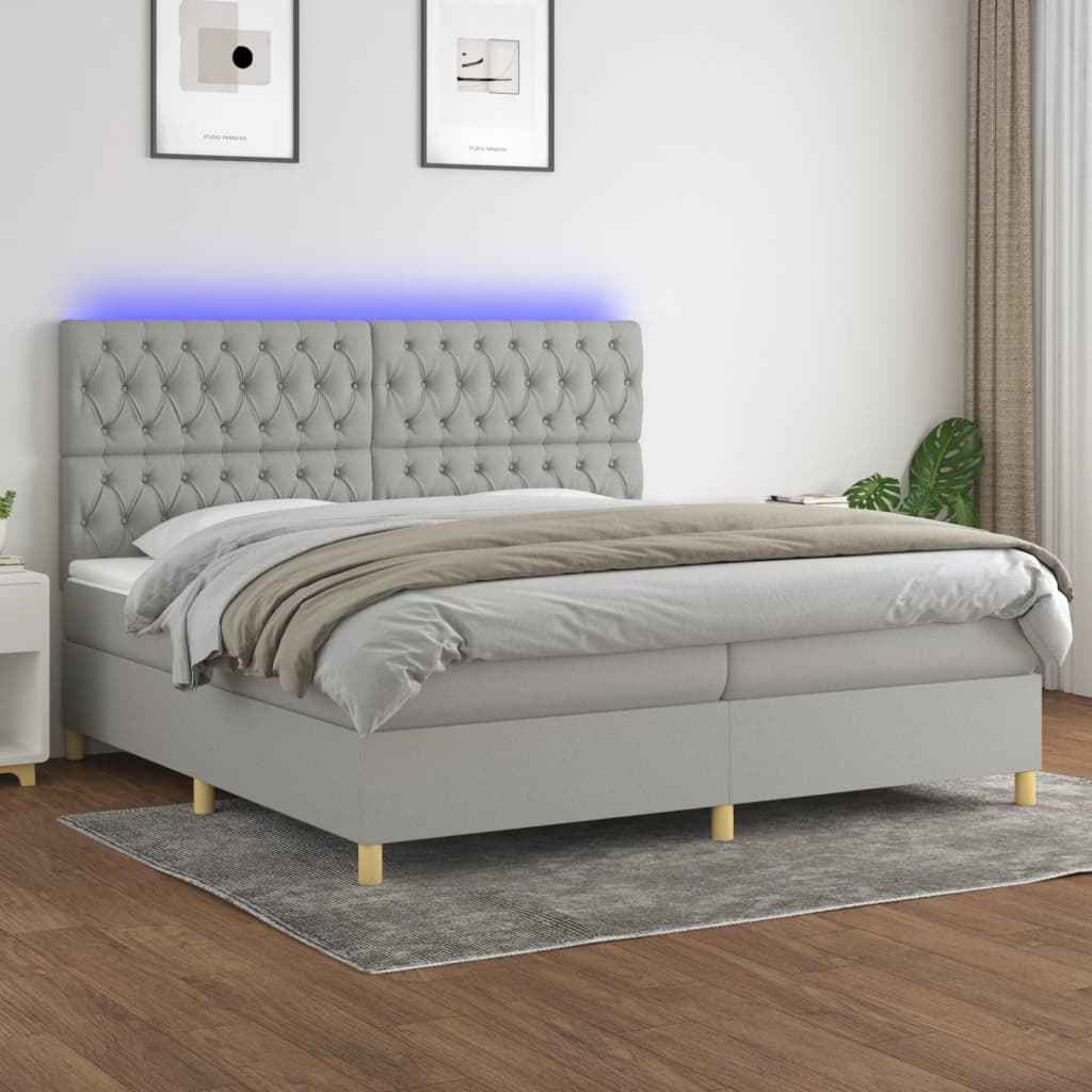 vidaXL Boxspring met matras en LED stof crèmekleurig 140x200 cm