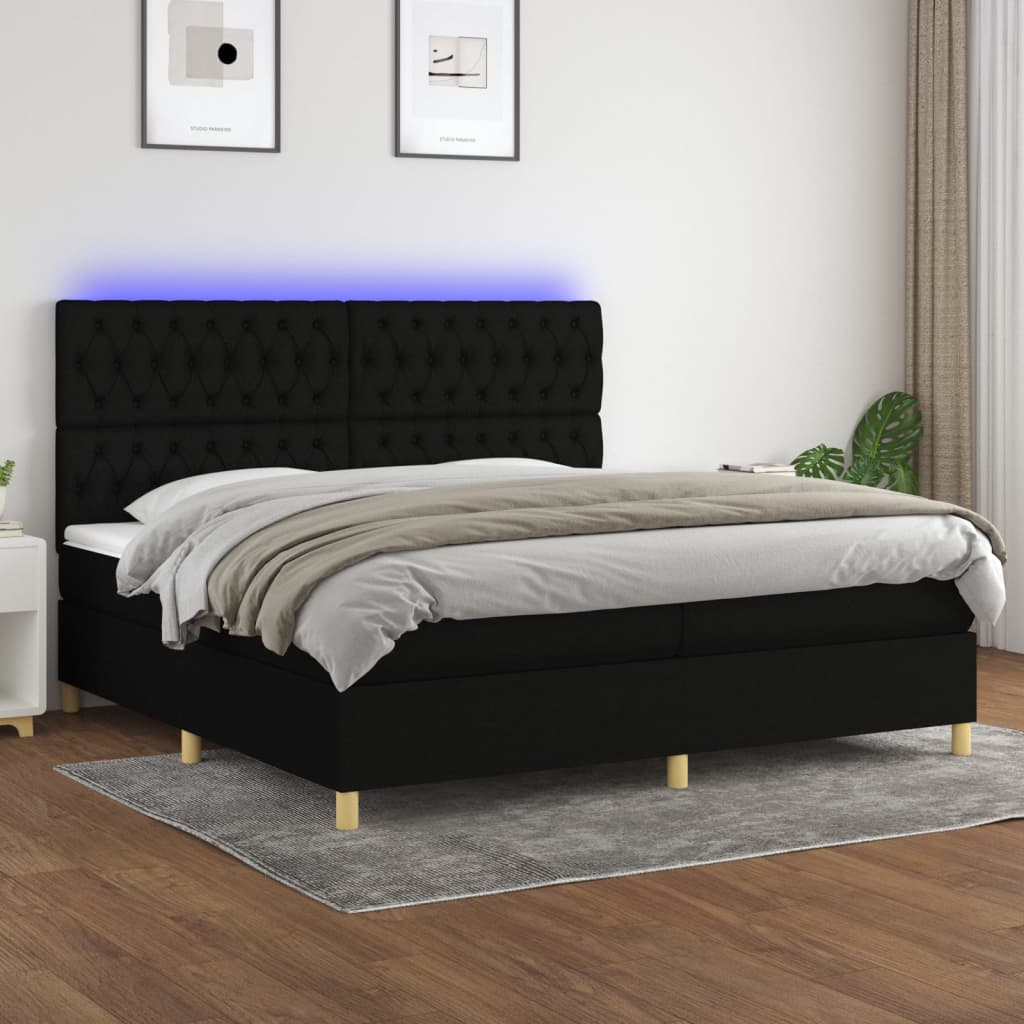 vidaXL Boxspring met matras en LED stof crèmekleurig 140x200 cm