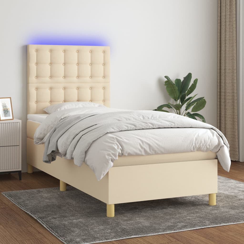 vidaXL Boxspring met matras en LED stof crèmekleurig 140x200 cm