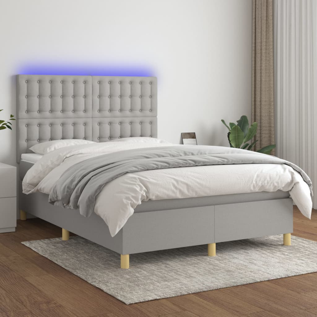 vidaXL Boxspring met matras en LED stof crèmekleurig 140x200 cm