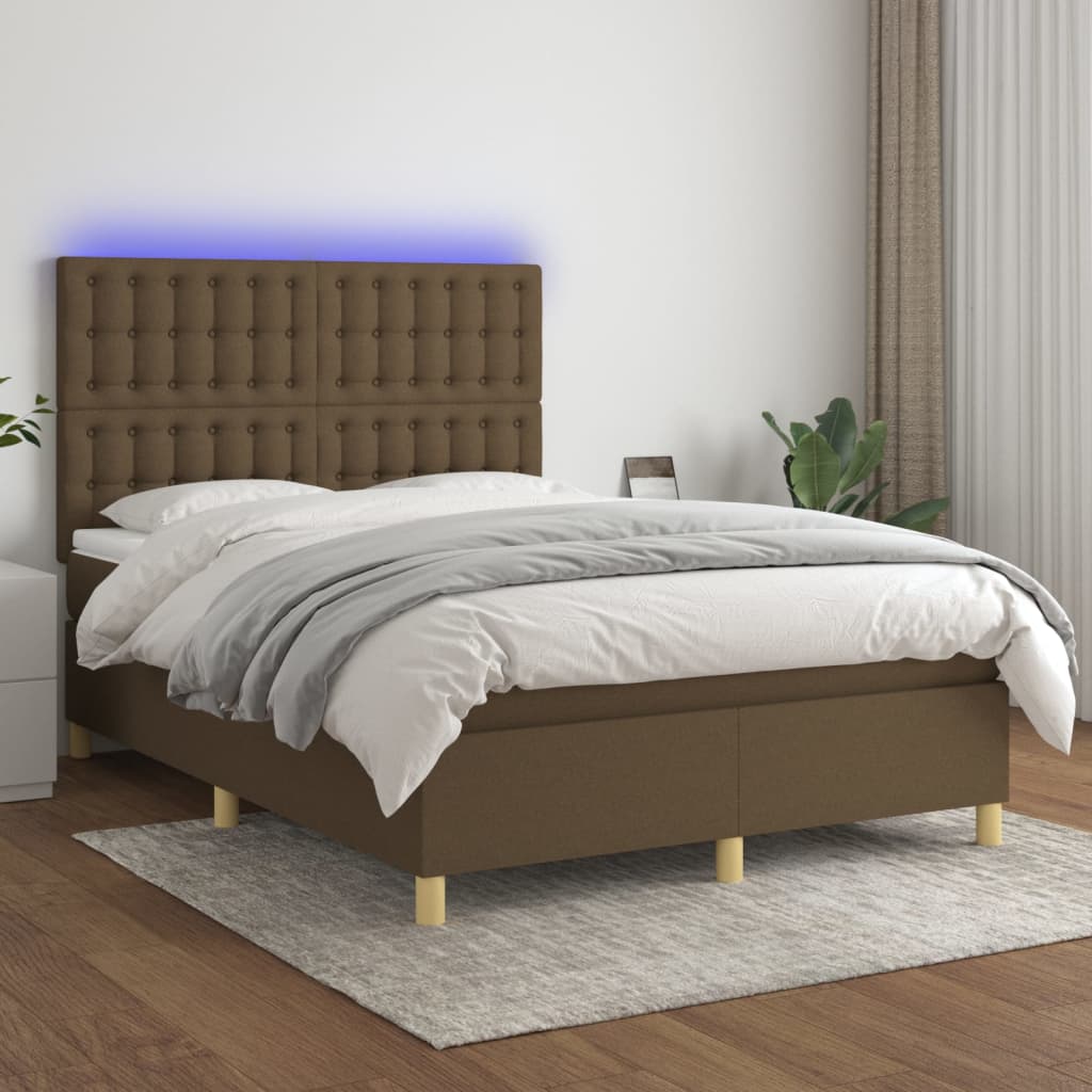 vidaXL Boxspring met matras en LED stof crèmekleurig 140x200 cm