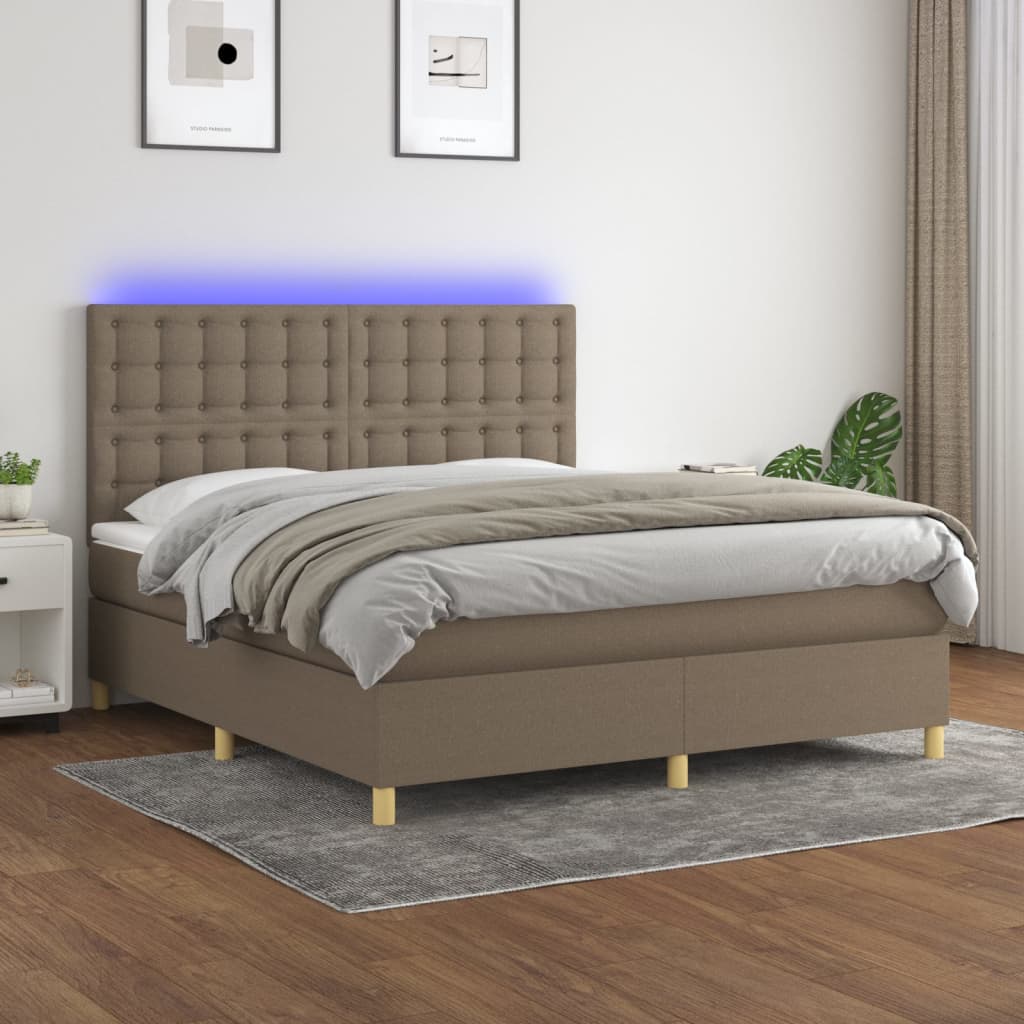 vidaXL Boxspring met matras en LED stof crèmekleurig 140x200 cm