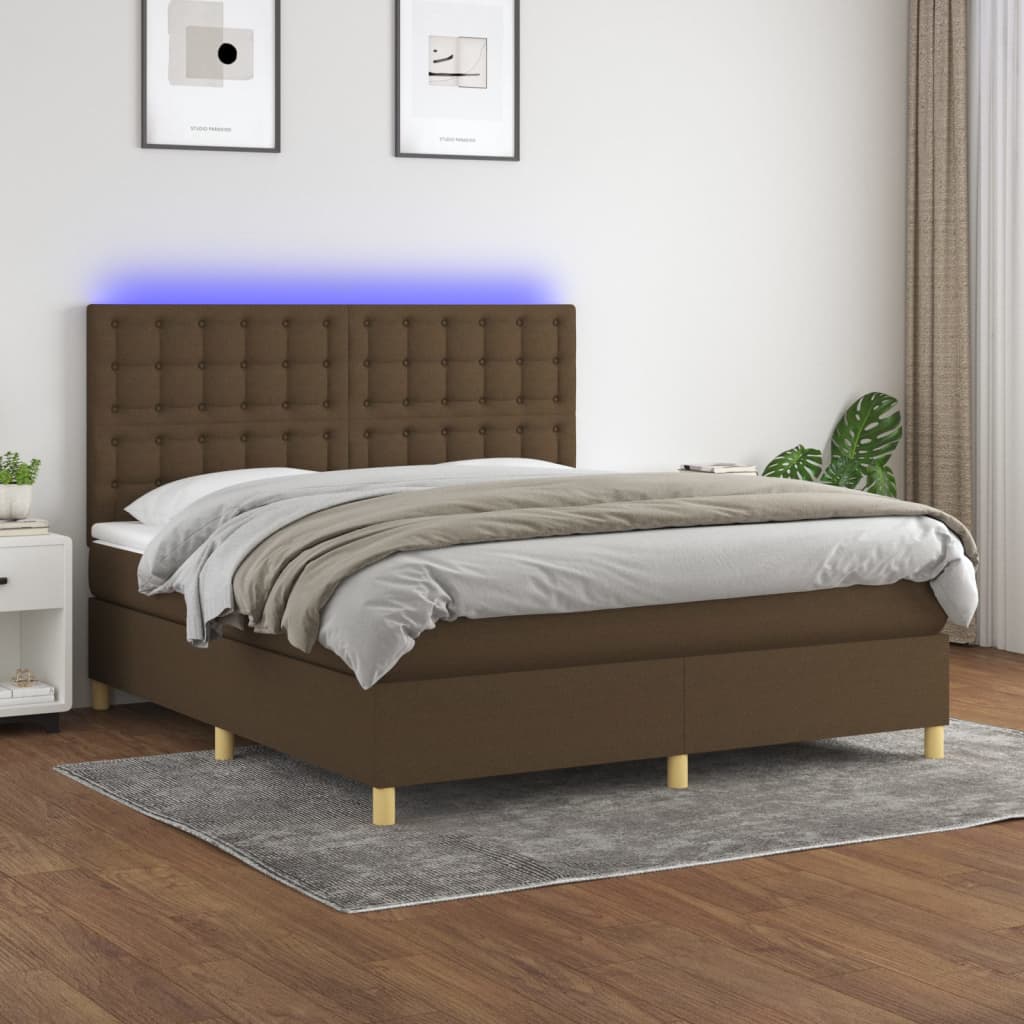 vidaXL Boxspring met matras en LED stof crèmekleurig 140x200 cm