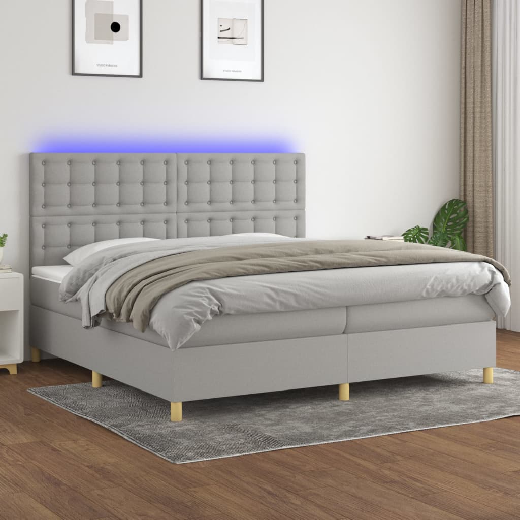 vidaXL Boxspring met matras en LED stof crèmekleurig 140x200 cm