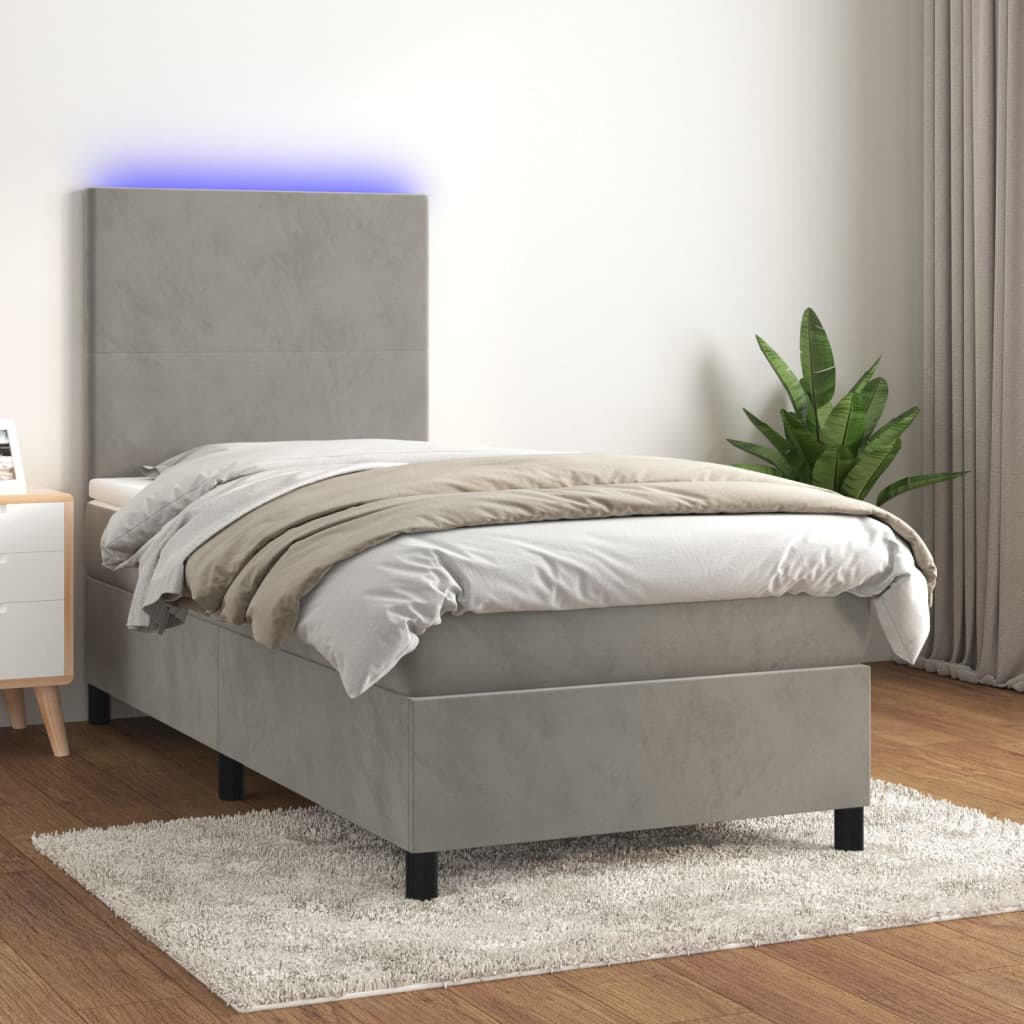 vidaXL Boxspring met matras en LED fluweel roze 100x200 cm