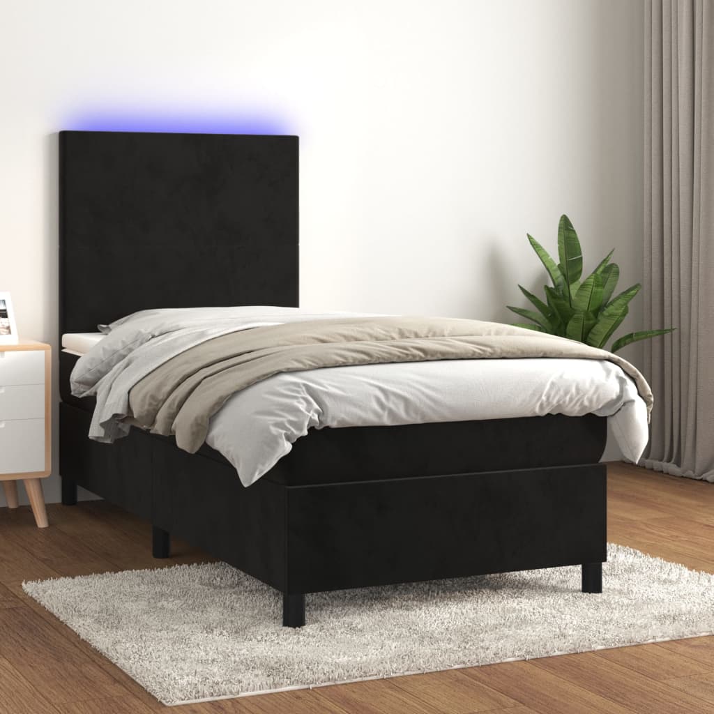 vidaXL Boxspring met matras en LED fluweel roze 100x200 cm