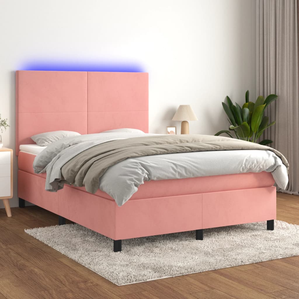 vidaXL Boxspring met matras en LED fluweel roze 100x200 cm