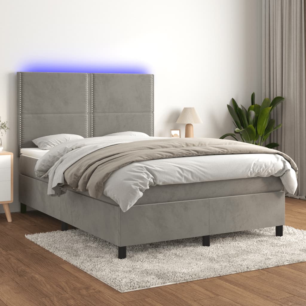 vidaXL Boxspring met matras en LED fluweel roze 100x200 cm