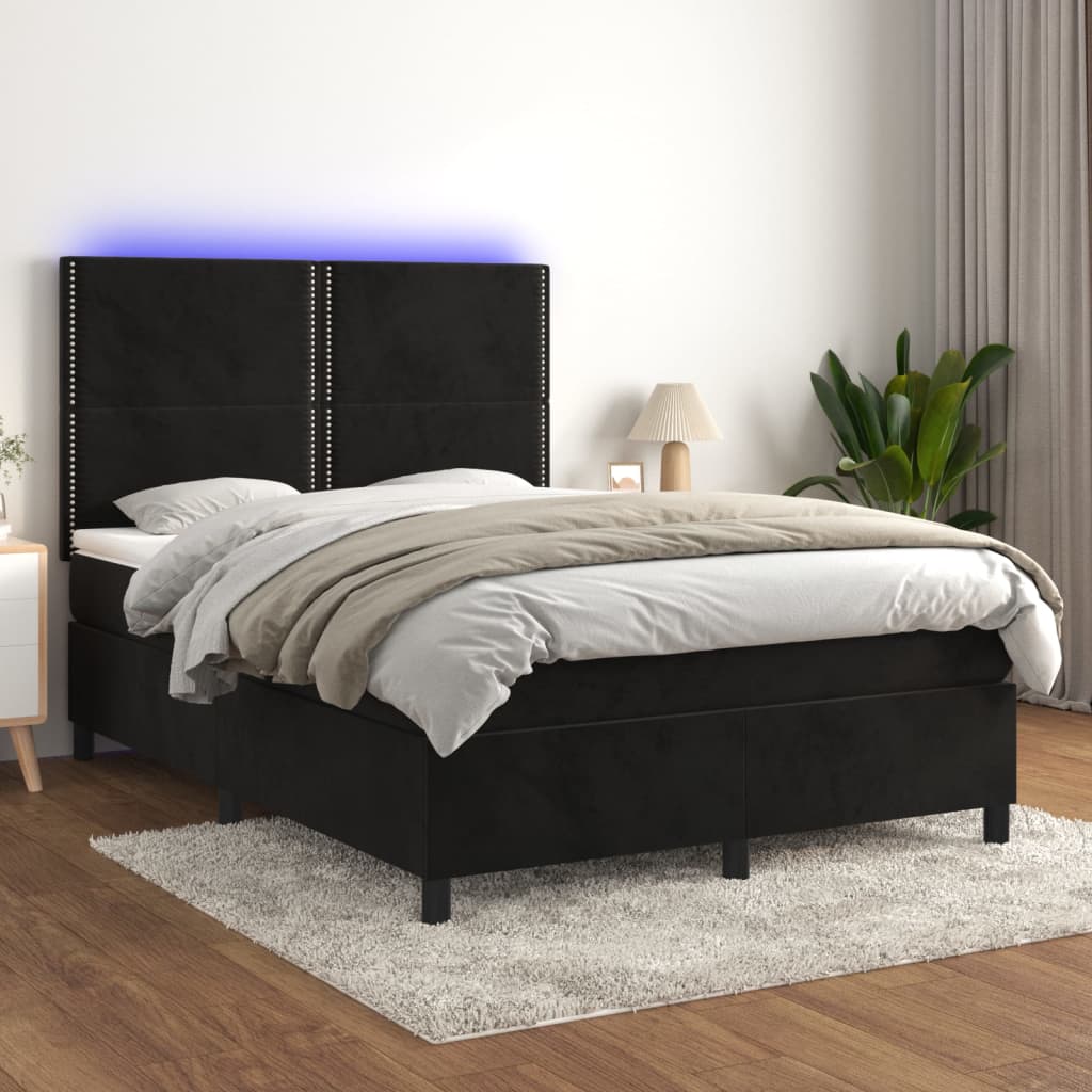 vidaXL Boxspring met matras en LED fluweel roze 100x200 cm