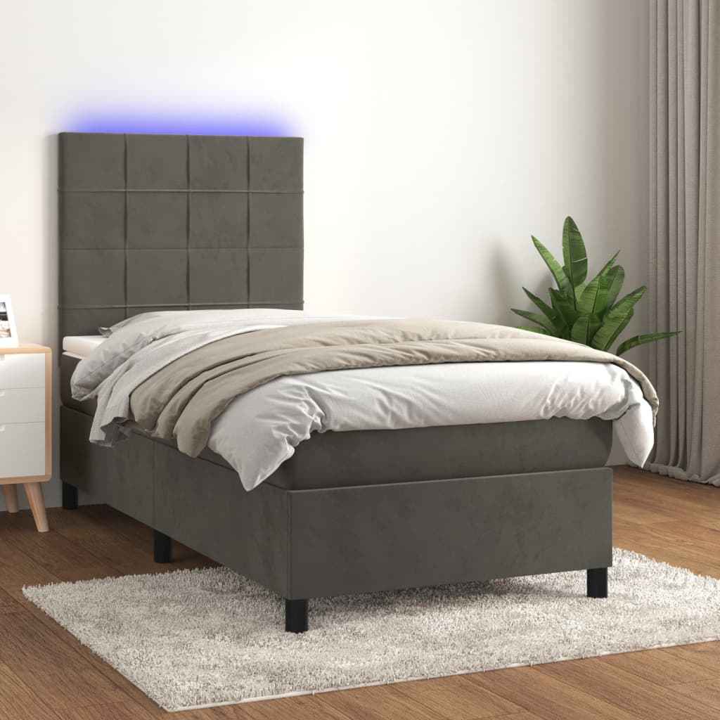 vidaXL Boxspring met matras en LED fluweel roze 100x200 cm