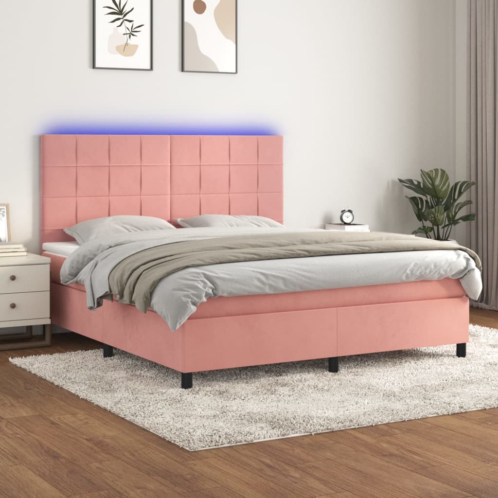 vidaXL Boxspring met matras en LED fluweel roze 100x200 cm