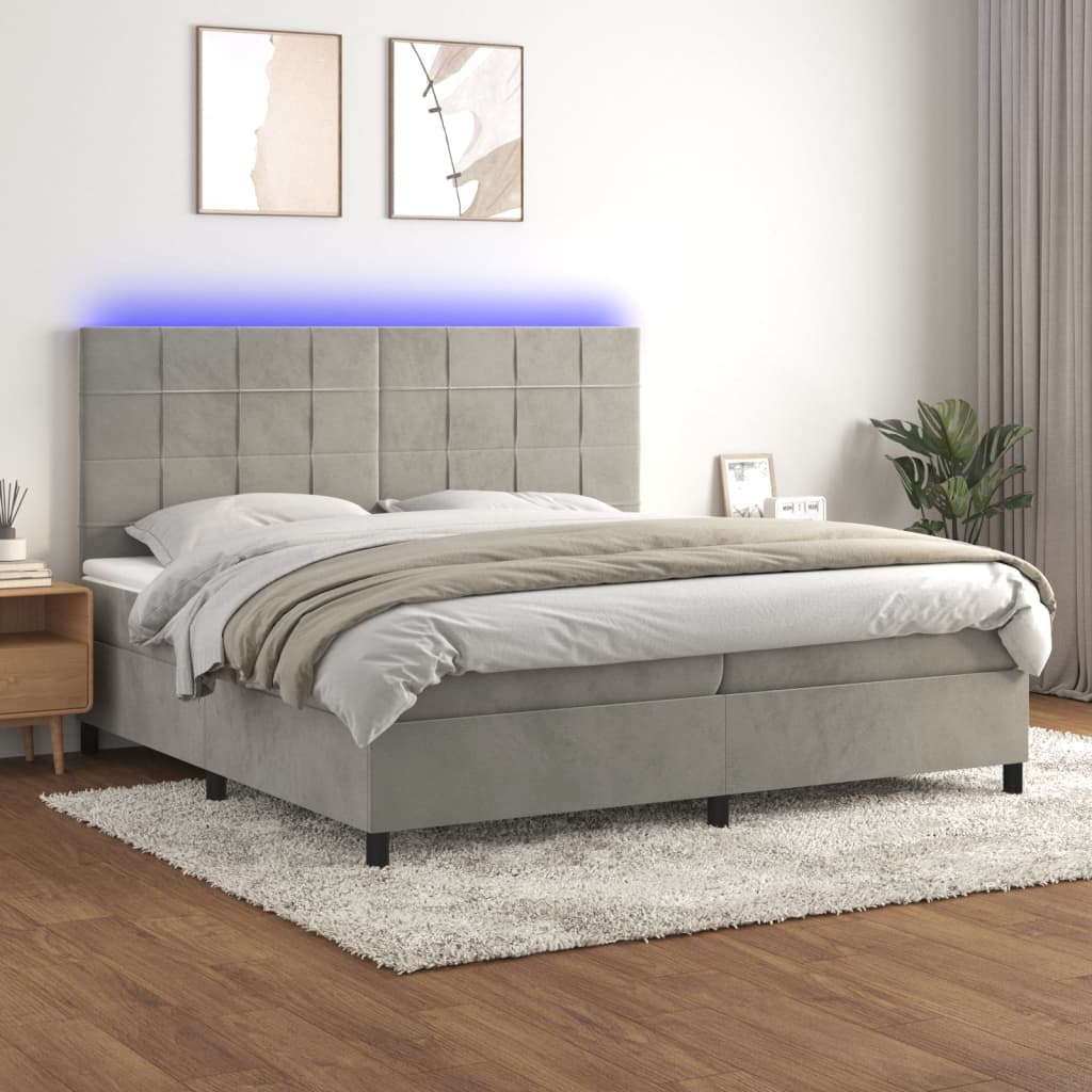 vidaXL Boxspring met matras en LED fluweel roze 100x200 cm