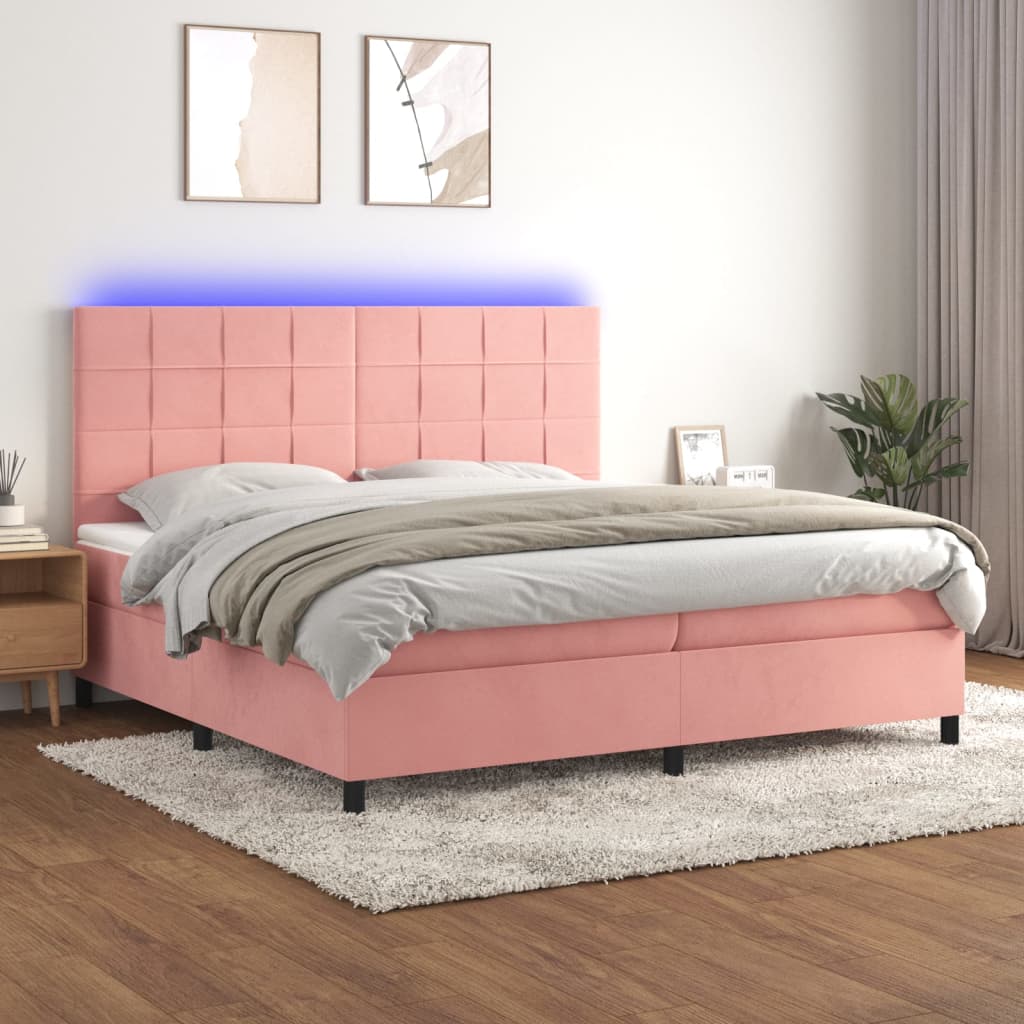 vidaXL Boxspring met matras en LED fluweel roze 100x200 cm