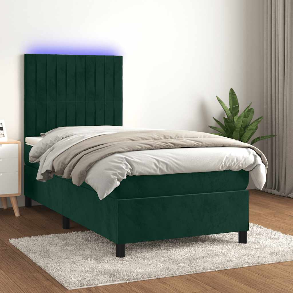 vidaXL Boxspring met matras en LED fluweel roze 100x200 cm