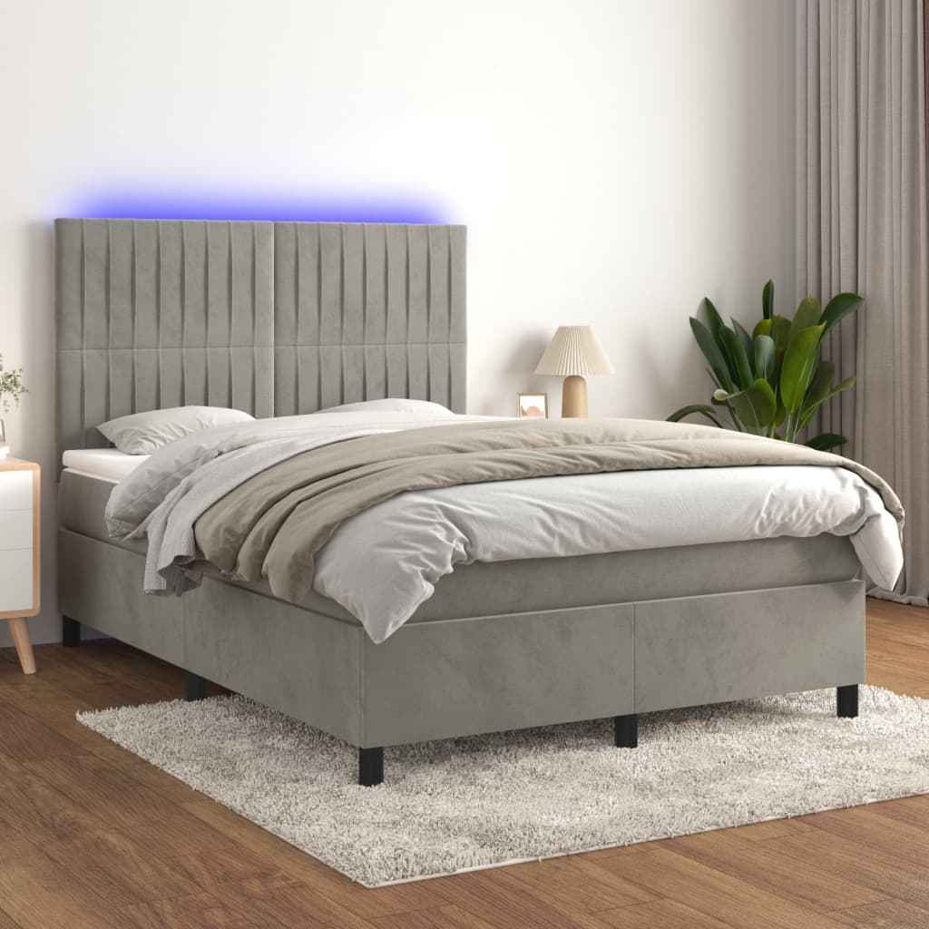 vidaXL Boxspring met matras en LED fluweel roze 100x200 cm
