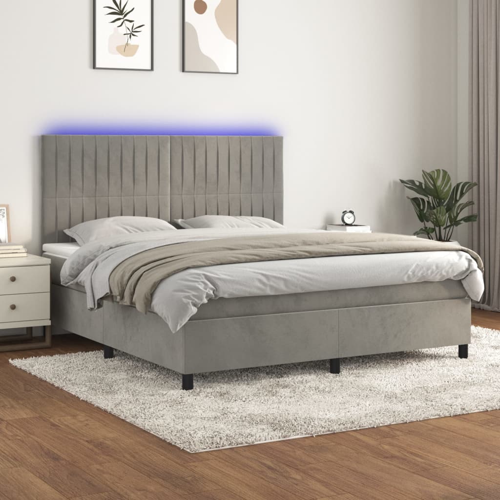 vidaXL Boxspring met matras en LED fluweel roze 100x200 cm
