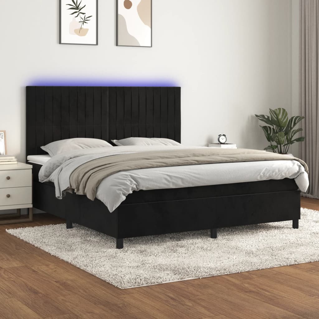 vidaXL Boxspring met matras en LED fluweel roze 100x200 cm