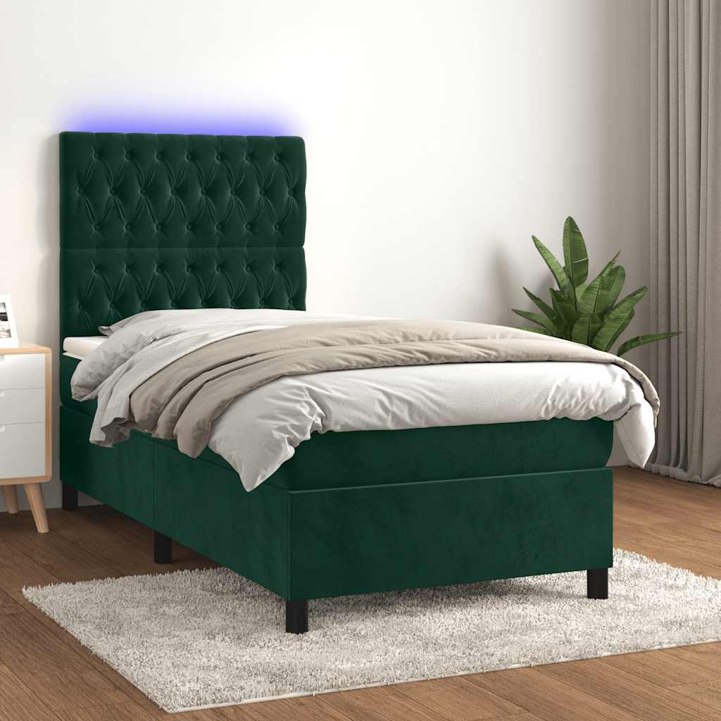 vidaXL Boxspring met matras en LED fluweel roze 100x200 cm