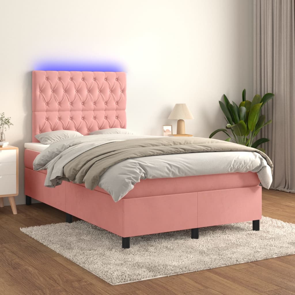 vidaXL Boxspring met matras en LED fluweel roze 100x200 cm