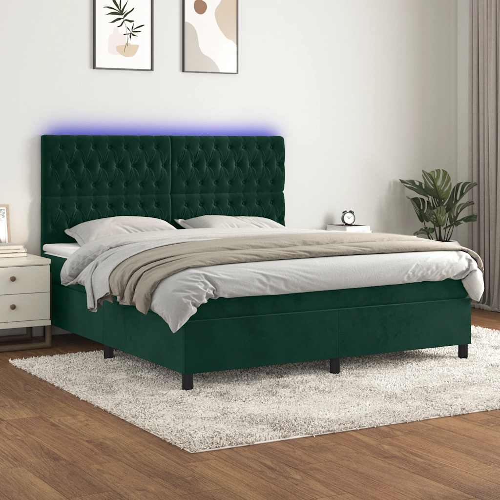 vidaXL Boxspring met matras en LED fluweel roze 100x200 cm