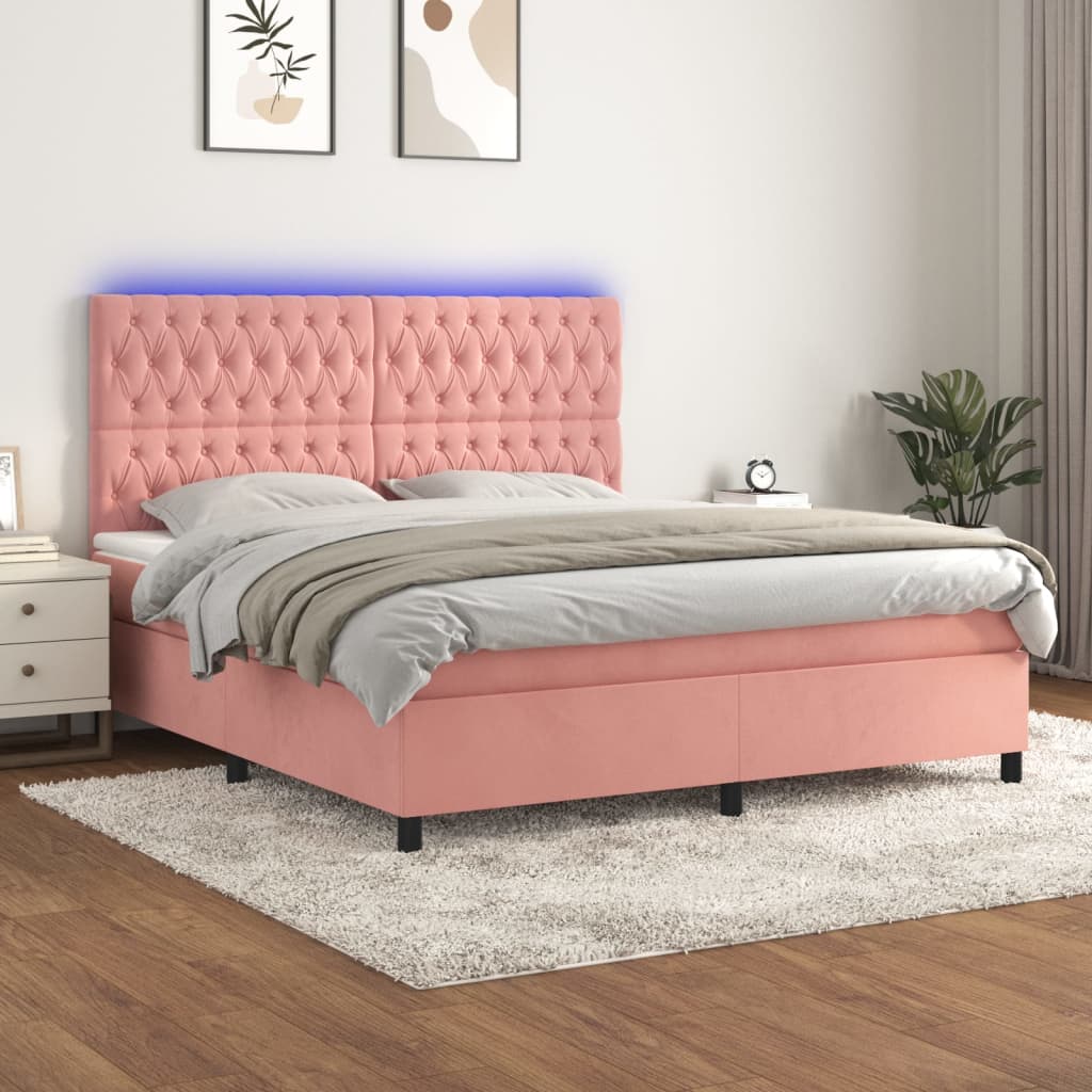 vidaXL Boxspring met matras en LED fluweel roze 100x200 cm