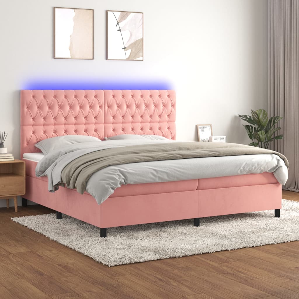 vidaXL Boxspring met matras en LED fluweel roze 100x200 cm