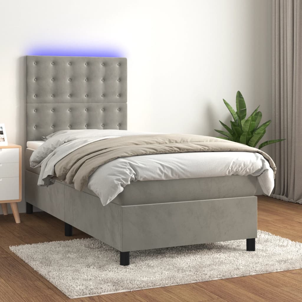 vidaXL Boxspring met matras en LED fluweel roze 100x200 cm