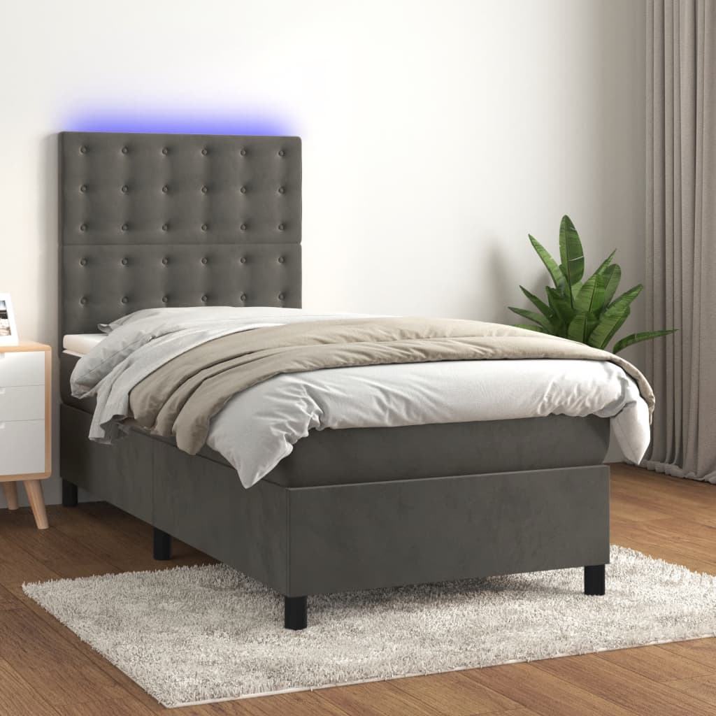 vidaXL Boxspring met matras en LED fluweel roze 100x200 cm