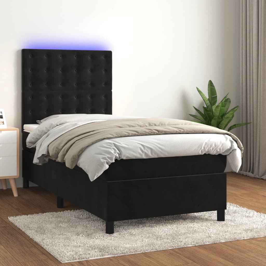vidaXL Boxspring met matras en LED fluweel roze 100x200 cm