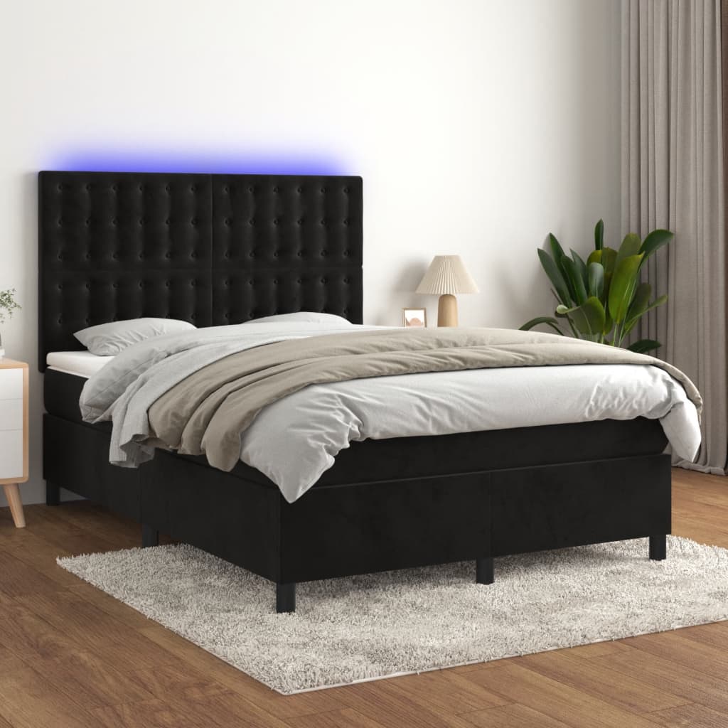 vidaXL Boxspring met matras en LED fluweel roze 100x200 cm