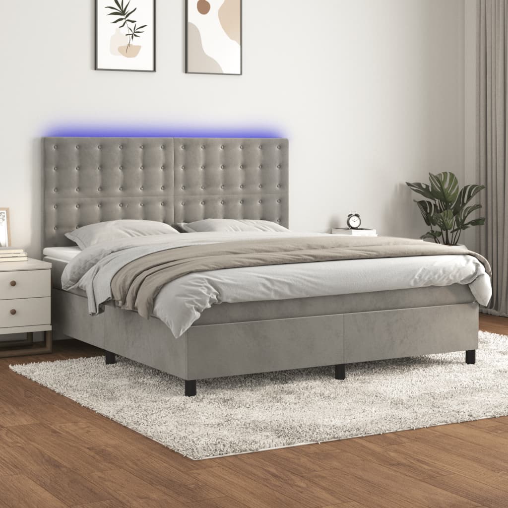 vidaXL Boxspring met matras en LED fluweel roze 100x200 cm