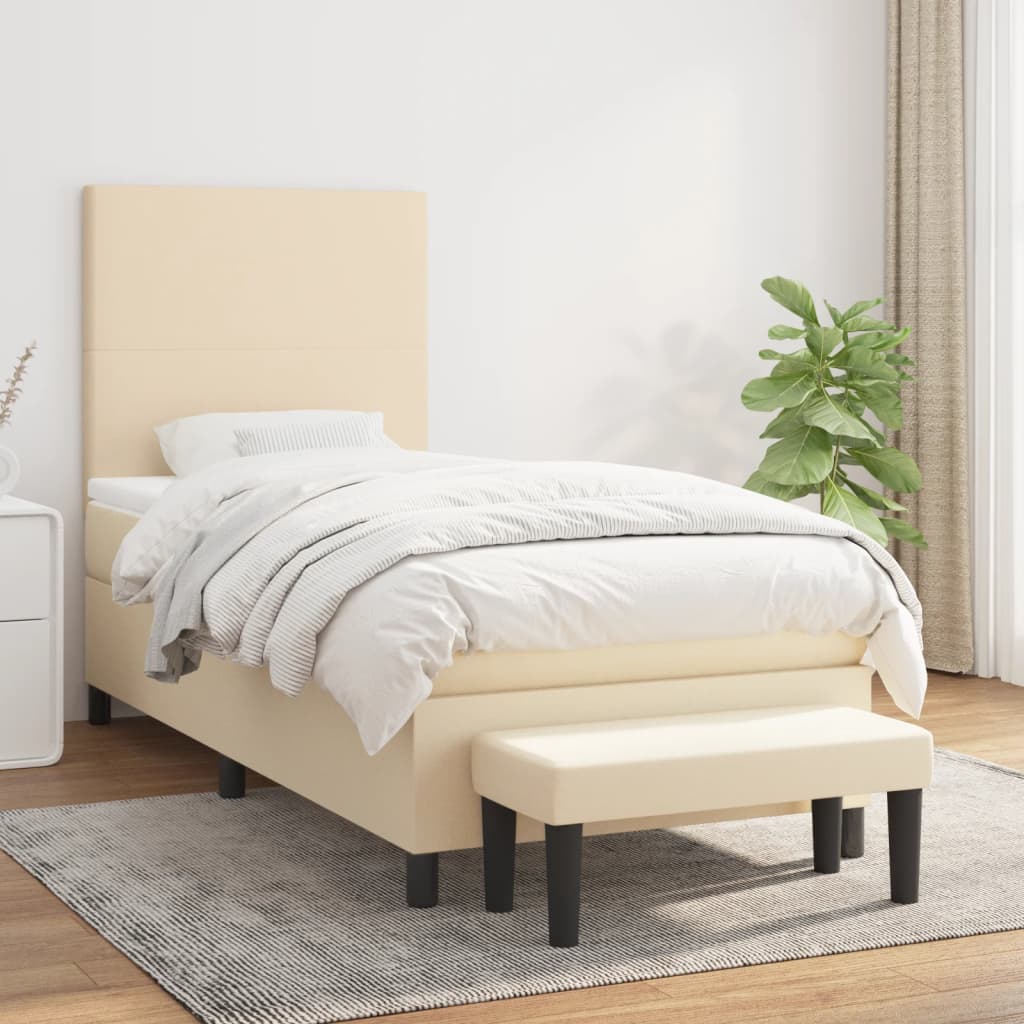 vidaXL Boxspring met matras stof crèmekleurig 140x200 cm