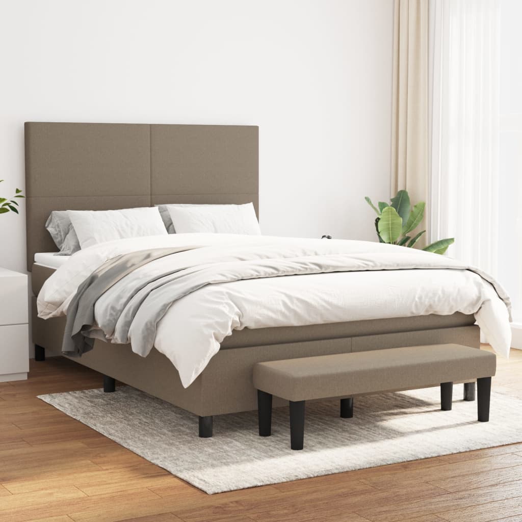 vidaXL Boxspring met matras stof crèmekleurig 140x200 cm