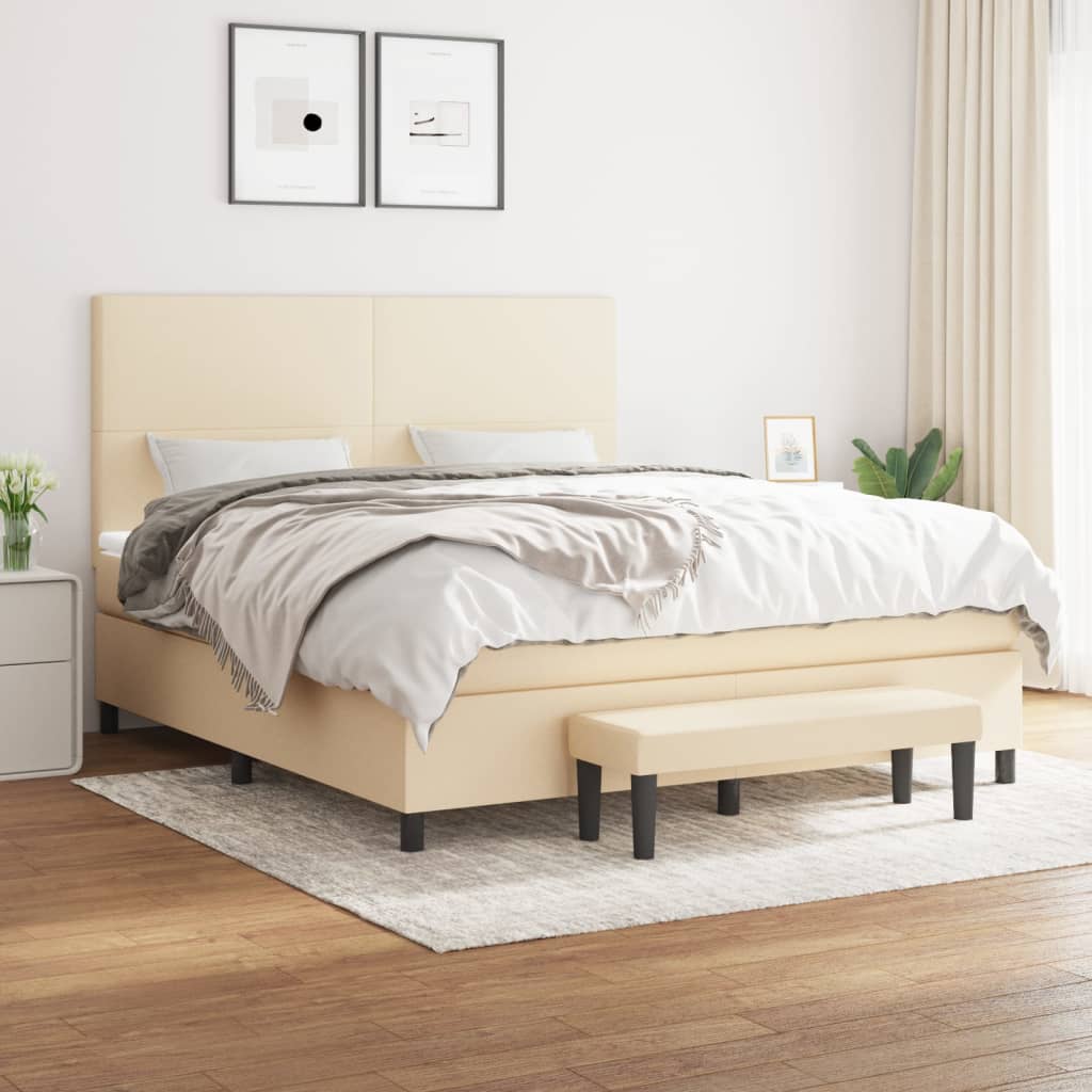vidaXL Boxspring met matras stof crèmekleurig 140x200 cm