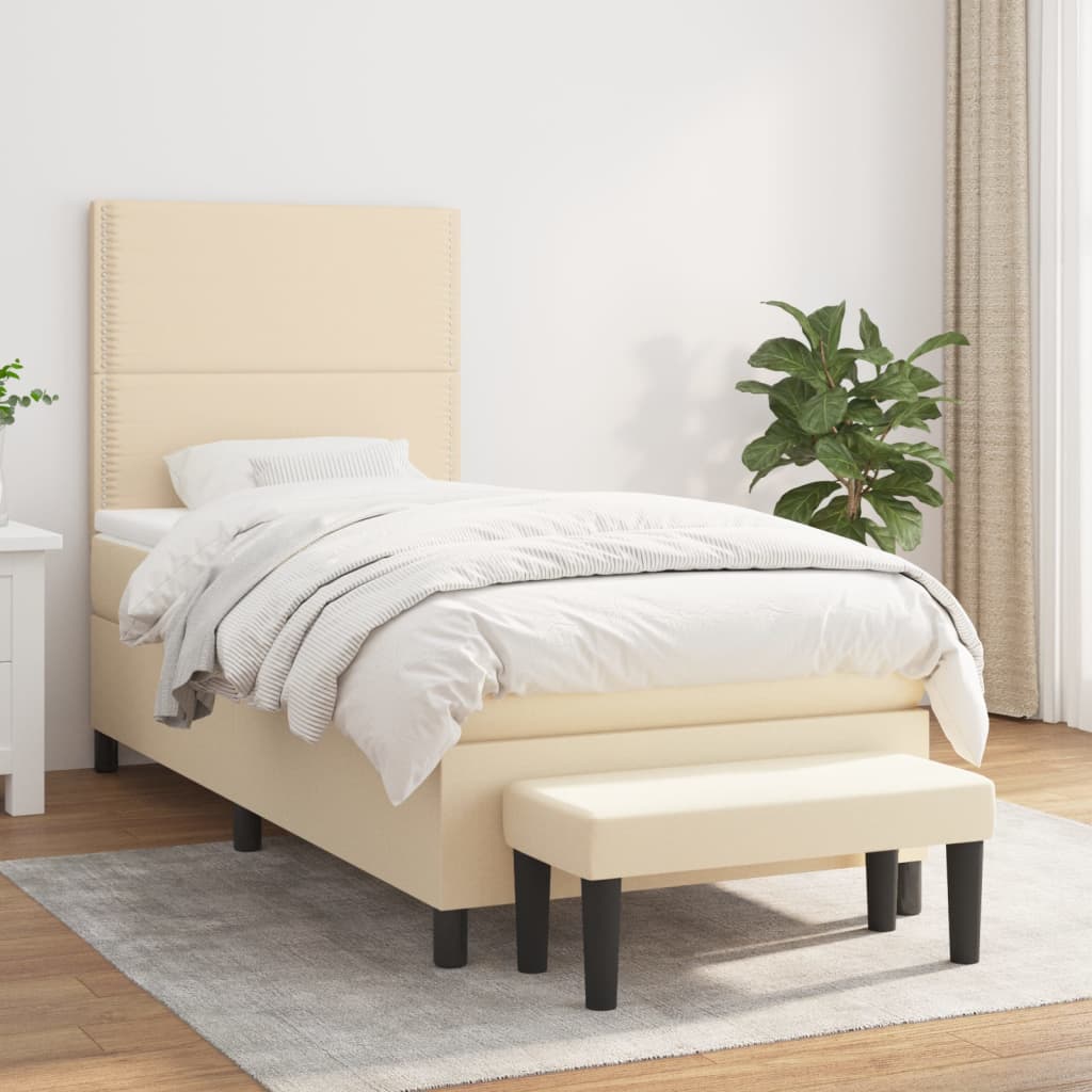 vidaXL Boxspring met matras stof crèmekleurig 140x200 cm