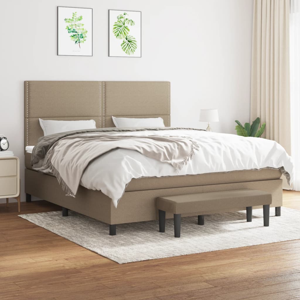 vidaXL Boxspring met matras stof crèmekleurig 140x200 cm