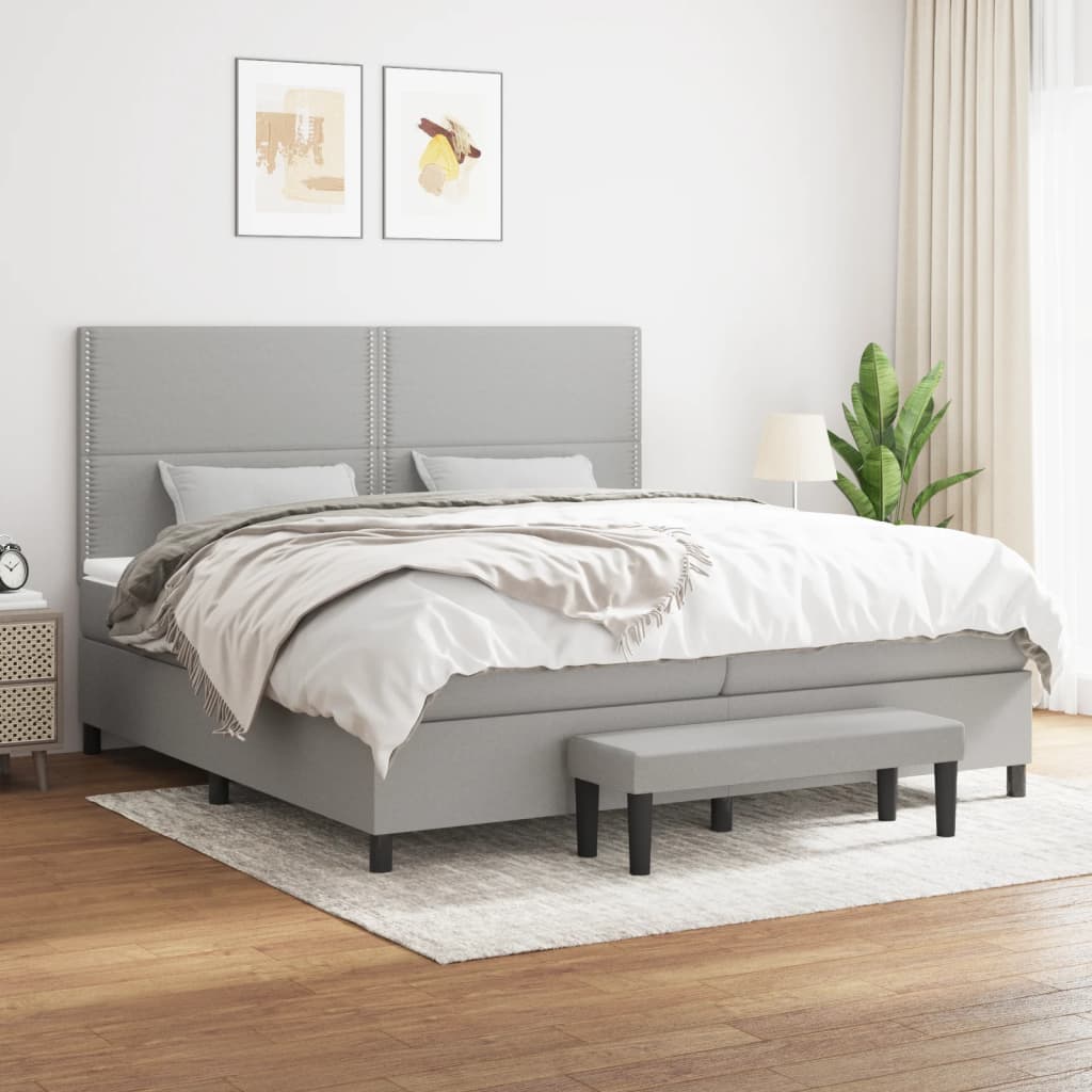 vidaXL Boxspring met matras stof crèmekleurig 140x200 cm