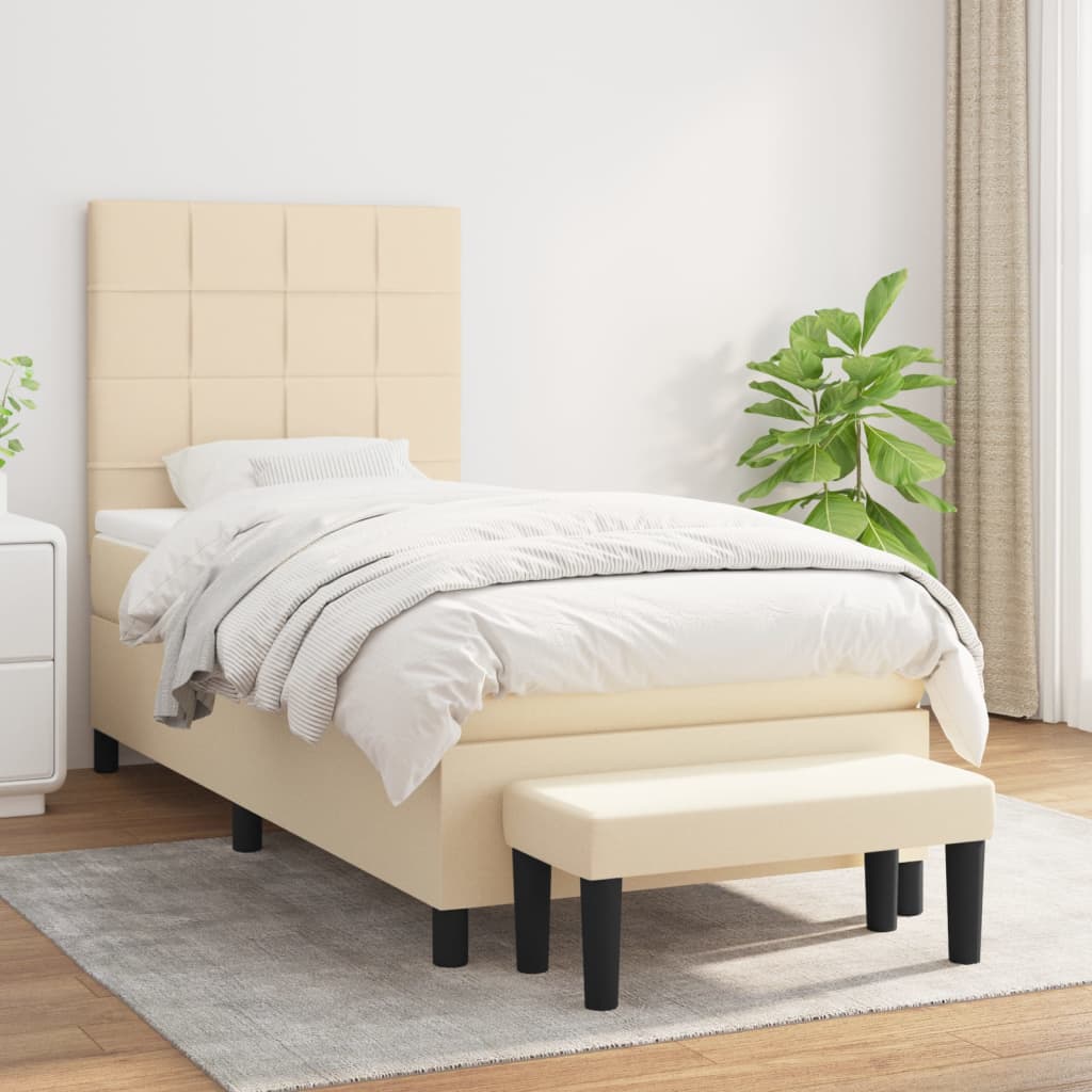 vidaXL Boxspring met matras stof crèmekleurig 140x200 cm