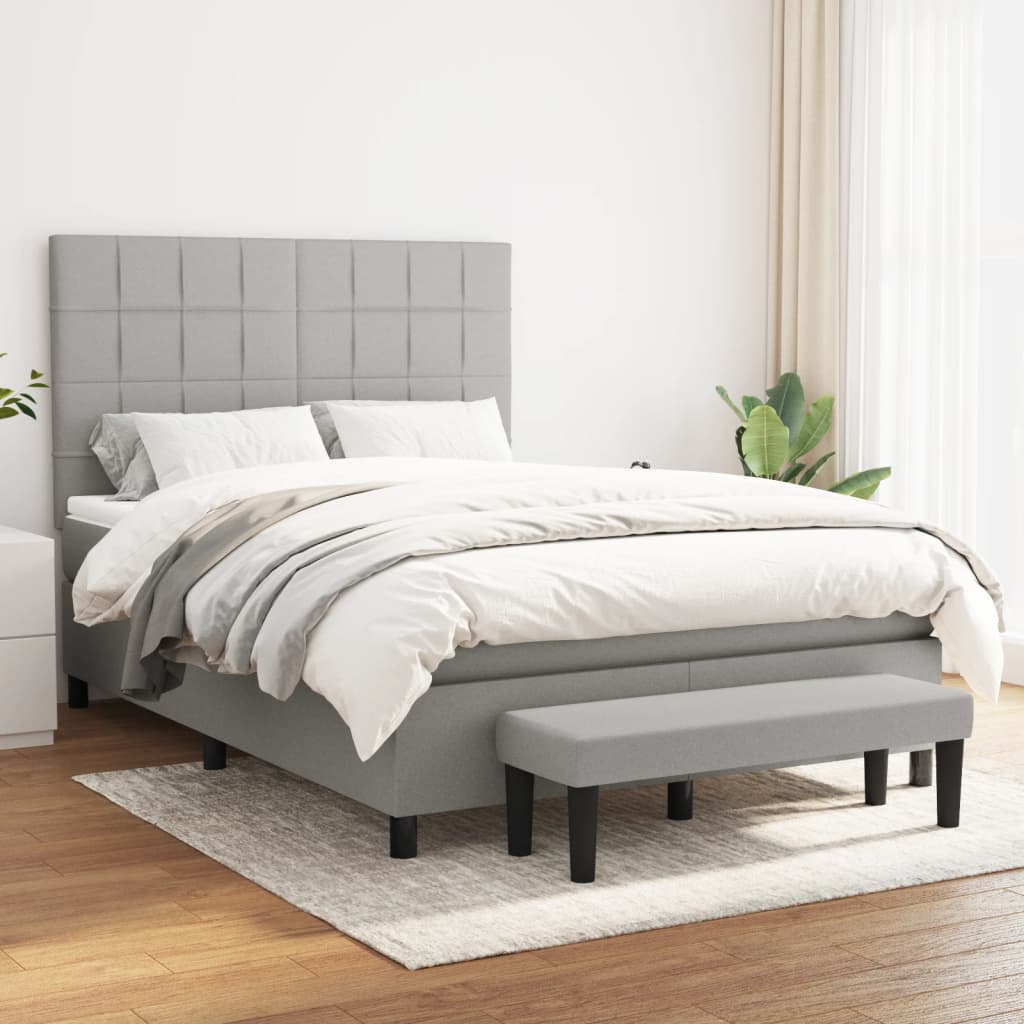 vidaXL Boxspring met matras stof crèmekleurig 140x200 cm