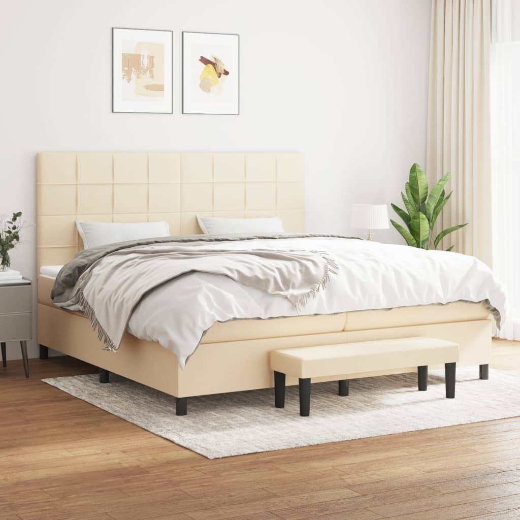 vidaXL Boxspring met matras stof crèmekleurig 140x200 cm