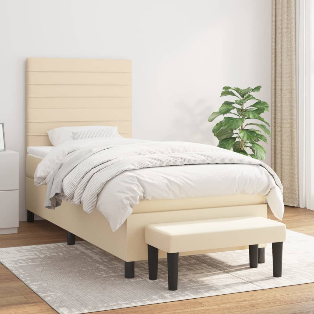vidaXL Boxspring met matras stof crèmekleurig 140x200 cm