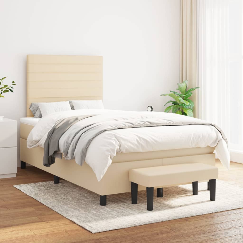 vidaXL Boxspring met matras stof crèmekleurig 140x200 cm