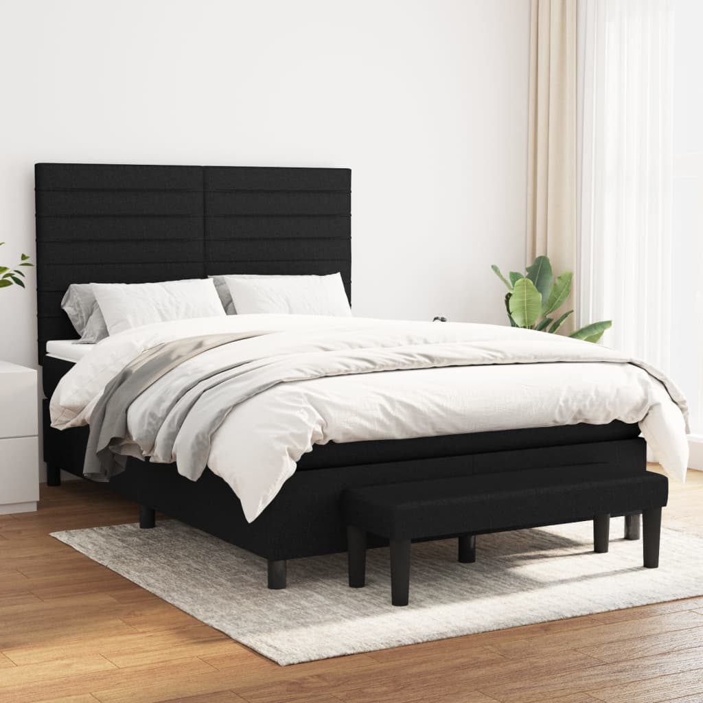 vidaXL Boxspring met matras stof crèmekleurig 140x200 cm