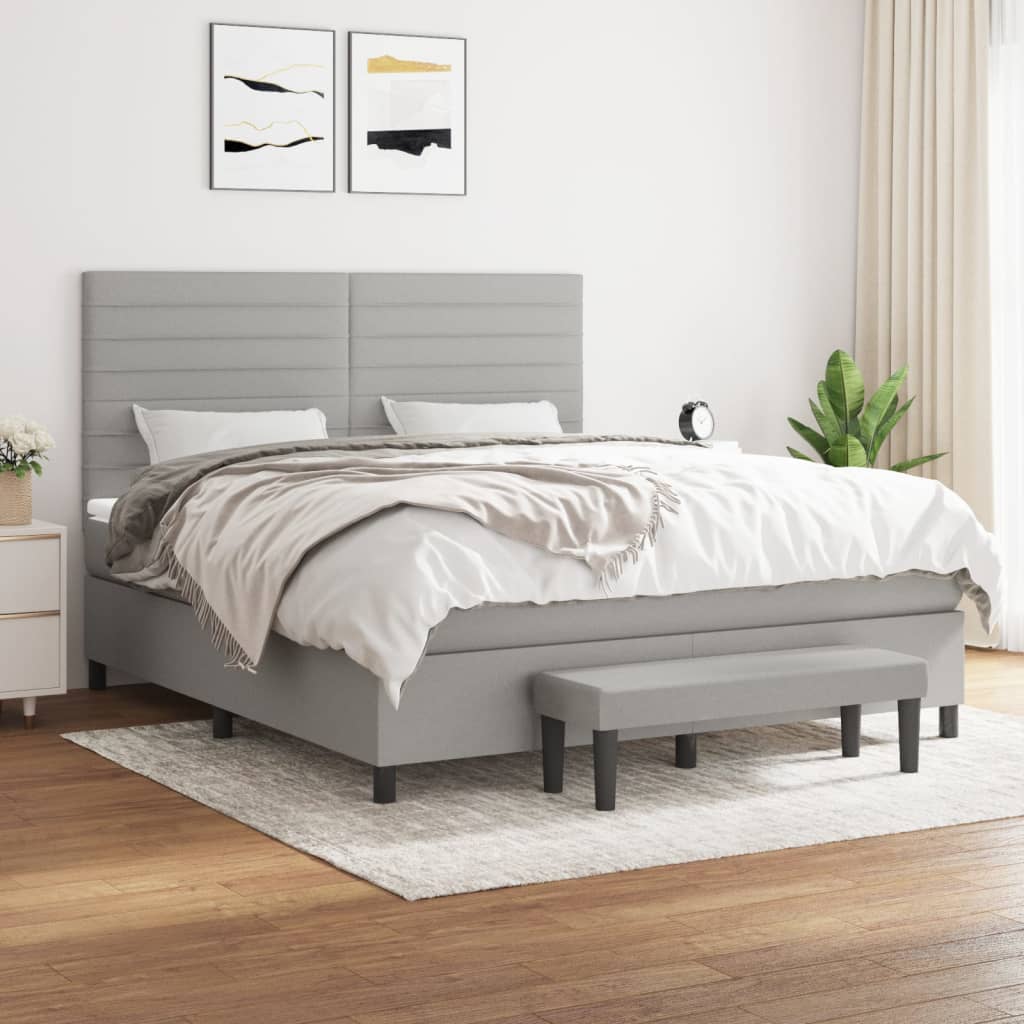 vidaXL Boxspring met matras stof crèmekleurig 140x200 cm